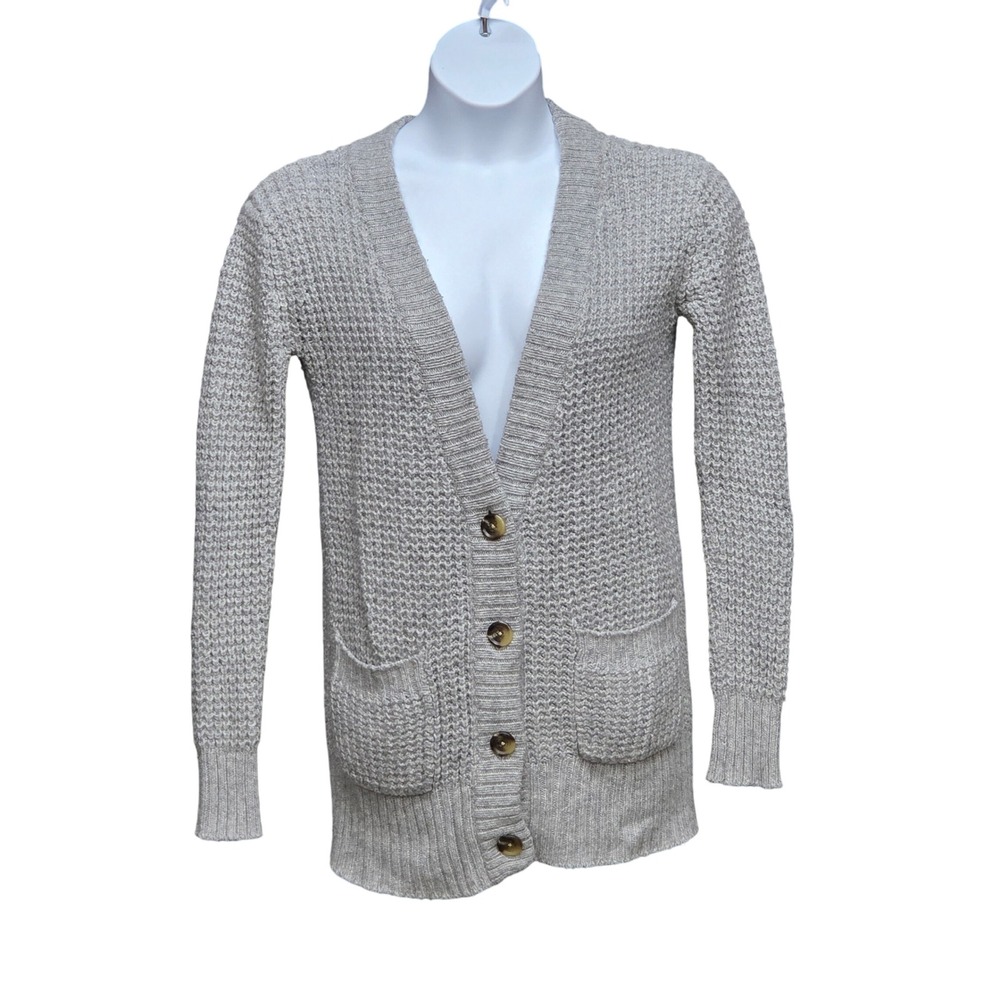 Aerie Cardigan Womens Large Grey Wool Blend Chunky Waffle Knit Boyfriend Sweater